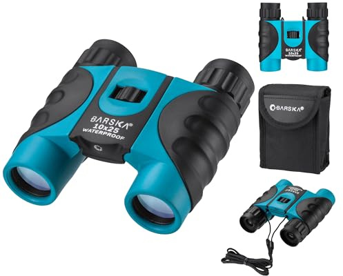 Barska 10x25 Waterproof Binoculars – Compact Blue Binoculars for Bird Watching, Hiking & Sightseeing – BK-7 Roof Prism, Fully Coated Optics, Fogproof, Rubber Armored
