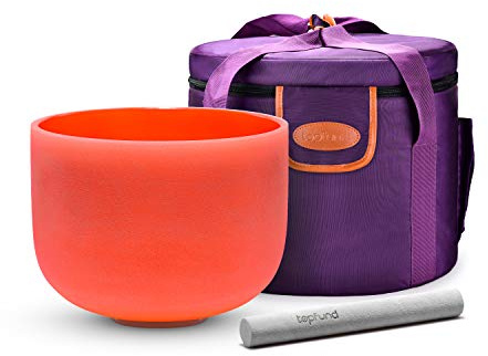 TOPFUND 440 Hz Orange D# Note Crystal Singing Bowl 10 inch Navel Chakra with Heavy Duty Carrying Case and Suede Striker