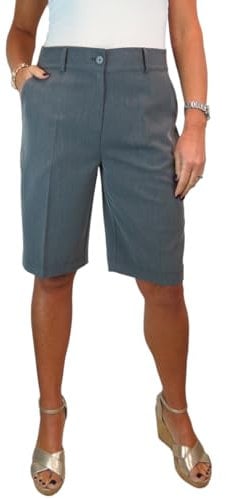 Ladies Smart Knee Length Bermuda Shorts - Women's Tailored Summer Shorts Marl Grey Ideal for Bowling 8-22 (20)