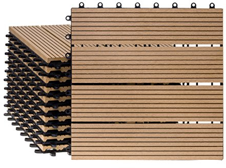 Ventanara® WPC Holz Kunststoff Fliesen Terrassenfliesen Klickfliesen Balkonfliesen 11 Stück = 1m² (30 x 30 cm, Natur Standard)