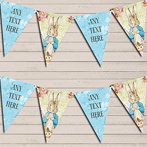 Shabby Chic Vintage Peter Rabbit Blue Banner Children's Party Personalised Bunting Banner Garland