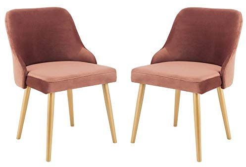 Safavieh Home Lulu Mid-Century Dusty Rose Velvet and Gold Dining Chair, Set of 2