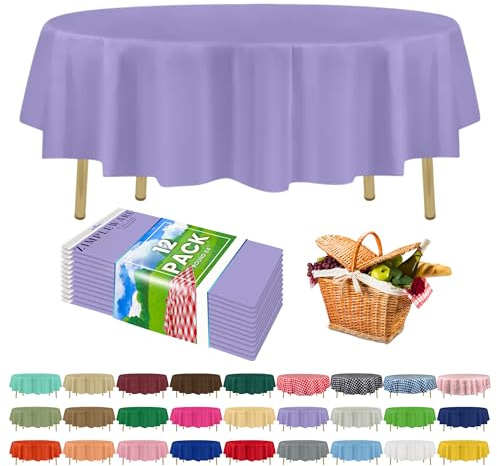 ZIMPLEWARE Lavender 12 Pack Standard Disposable Plastic Party Tablecloth 84 Inch Round Table Cover | Lavender Durable Plastic Table Covers, Disposable Tablecloths, fade and tear-resistent table cover for party, event