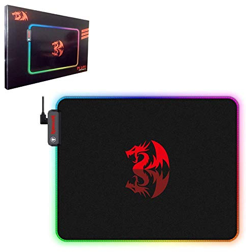 Redragon Pluto Tapis de Souris Gamer Ergonomique RGB USB Surface Antidérapante Etanche Tapis de Souris Gaming Jeux Video Retro Eclairé LED pour PC et Mac (Moyen)