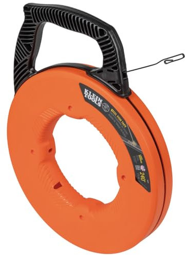 Fish Tape, Steel Wire Puller with Double Loop Tip, Optimized Housing and Handle, Klein Tools 56334, Orange/Black, 3mm x 73m