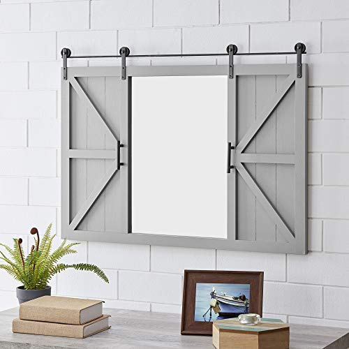 FirsTime & Co. Gray Hayloft Scheunentür-Wandspiegel, große Vintage-Dekoration für Schlafzimmer, Badezimmer, Waschtisch, Holz, Bauernhaus, 91,4 x 66 cm, Grau