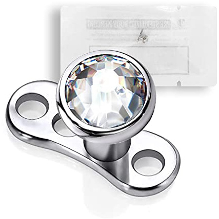 Warrior® Steriler Piercing Dermal Anchor aus Titan G23 ASTM F136-13 mit 4 mm Kristall (PTZ-01) (Weiß, Höhe 2.0mm)