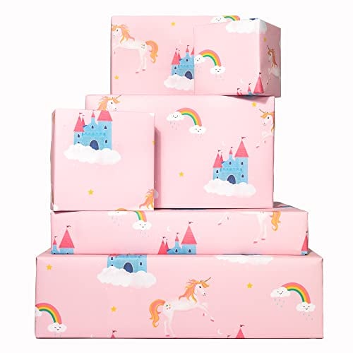 Central 23 - Geschenkpapier zum Geburtstag - Rosa Einhorn & Regenbogen - 6 Blatt Geschenkpapier für Mädchen - Geburt - Magisches Geschenkpapier