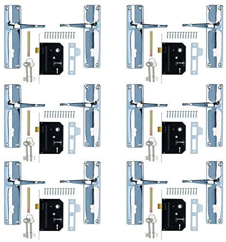 AB Tools Lever Lock Set Lockable Door Handle Handles with 2 Keys + Chrome Finish 6pk