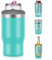 Gteller Aislador de lata/botella de acero inoxidable 4 en 1, tapas bidireccionales de 14 onzas con aislamiento SUS, soporte para botella de cerveza (azul claro)