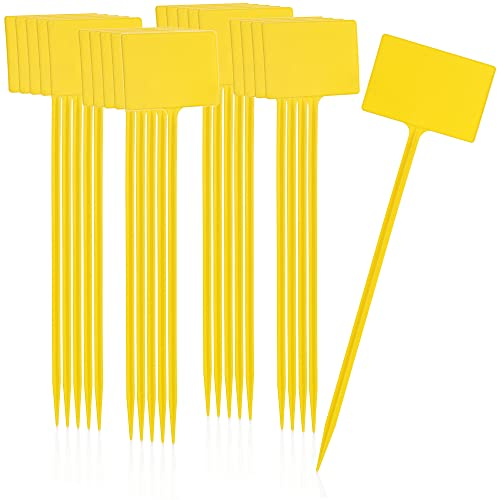 com-four® 25x Letreros para Plantas con Marcado de Doble Extremo - Letreros de Enchufes para Balcones, Jardines - Estacas para Plantas para Etiquetar 33,5 cm (25 piezas - amarillo - 33,5cm)