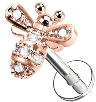 AWAKEN Boucles d'oreilles lobe Clous en forme d'animal avec cristaux cartilage/hélice/tragus en acier chirurgical 316l (abeille en or rose)