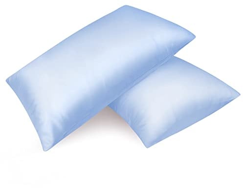 Fittia Satin Kissenbezug 40x60 mit Reißverschluss, 2er-Set, Hellblau | weich wie Seide, haarschonend für alle Haartypen, kühl im Sommer warm im Winter, verdeckter Reißverschluss