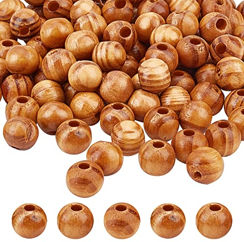 OLYCRAFT 120 pcs 10mm Perles en Bois Naturel Perles BurlyWood Perles Rondes en Bois Perles en Vrac 2~3.5mm Trou Perles en Bois Perles en Macramé Petit pour Fabrication de Bijoux de Bracelets