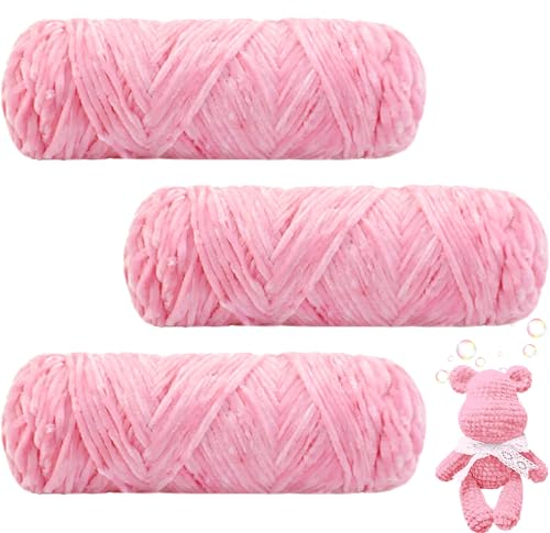 Maxee 300g(3×100g) Samtig Babywolle, Samt Velvet Wolle Chenille Garn, Kuschelweich Chenillegarn, Flauschige Weich Plüschwolle, Häkelgarn Wolle Zum Stricken & Häkeln