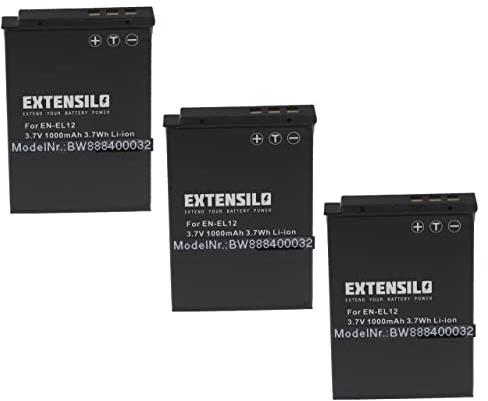 EXTENSILO 3X Batteries Compatible avec Nikon CoolPix S9600, S9900, S9400, S9500, S9700 Appareil Photo, Reflex numérique (1000mAh, 3,7V, Li-ION)