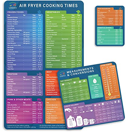 Air Fryer Cooking Guide UK Magnetic Cheat Sheet Set - Air Fryer Accessories (3 Pack), Guide Flip Chart, Quick Reference for Frying, Cooking Times Chart Kitchen Conversions