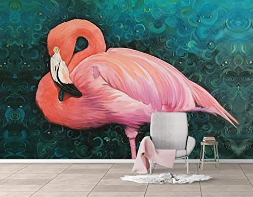 Papier Peint Panoramique Peinture À L'Huile Flamant Rose Papier Peint Intissé 3D Murale Tableaux Muraux Tapisserie Salon Chambre