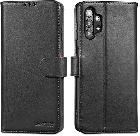 LENSUN Echtleder Hülle für Samsung Galaxy A13, Handyhülle [Echtes Leder][Standfunktion][RFID Schutz] Handytasche Lederhülle für Samsung Galaxy A13 4G - Schwarz