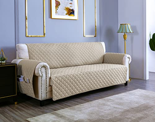 sevi's Sofa überzug 2 Sitzer - Sofabezug Wasserdicht Kratzfest - Couch Überzug Reversibel Fleckenresistent - Sofa Cover für Katzen und Hunden - Beige