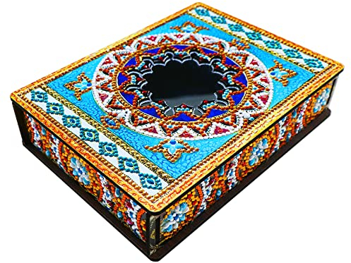 Demiawaking Klassische Mandala Diamond Painting Schmuckkästchen Aufbewahrungsbox DIY Diamant Malerei Schmuckaufbewahrung Holz Organizer Box Geschenke (F)