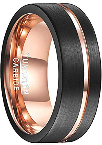 Vakki Ringe Damen Schwarz Rosegold Ring Herren 8mm Wolframcarbid Partnerringe Schwarz Matt Größe 63(20.1)