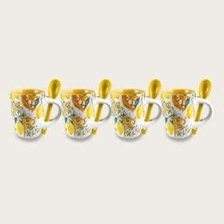 ARCA Tazzine da Caffè in Ceramica, Set da 4 Tazzine caffè decorate con Cucchiaino incluso | e Lavabili in lavastoviglie | Collezione Lemon, Ø 5,5 - h 6,5 cm
