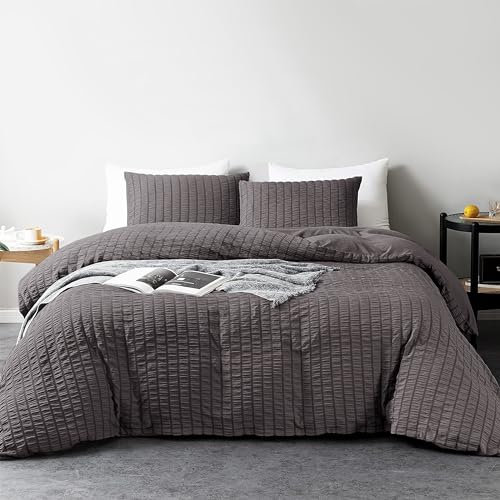 My home store Seersucker - Set copripiumino king size con 2 federe, morbido e traspirante, 3 pezzi, in poliestere e cotone