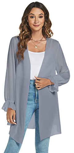 Famrrifuu Cardigan Donna Lungo Kimono Leggero Elegante Boho Copricostume Mare Maniche Lunghe Casual Cardigan,Grigio,S