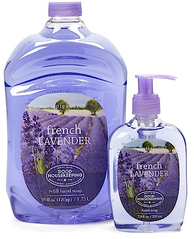 SIMPLE PLEASURES - High Quality Hand Soap Collection French Lavender Fragrance 200ml Bottle with Giant Refill Goodho