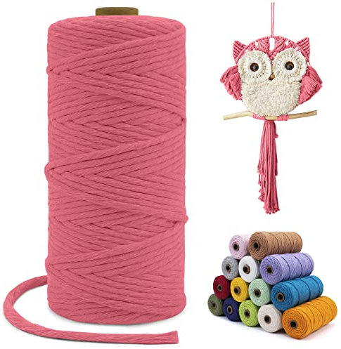 LEREATI Corda Macrame 3mm x 100m, Filo Macrame Singola Corda Cotone Cordoncino Colorato, Cordino per Borse Uncinetto, Arazzo da Parete, Fai da Te, Decorazioni, Tessere Uncinetto (Rosa Anguria)