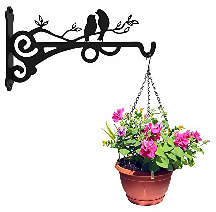 LIKEUDO 2 Stück Schwarz Eisen Pflanzenhalterung Pflanzen Wandhalterung Windspiele Wand Haken Pflanzen Wandhaken Blumenkörbe, Laternen, Windglocken Blumenampel Pflanzer Wandhalterung Bauernhausstil