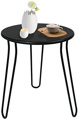 NAISQAQ Outdoor-Beistelltische, wetterbeständig, rostfrei, für den Außenbereich, Metall, Terrasse, runder Beistelltisch für Garten, Veranda, Balkon, Hof, Schwarz