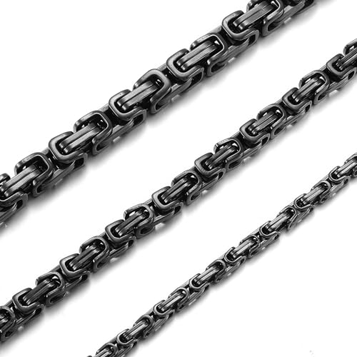 RWQIAN Herren Königskette Kette Schwarz 55CM Männer Wikinger Halskette Byzantinische Plattenkette Edelstahl 6mm