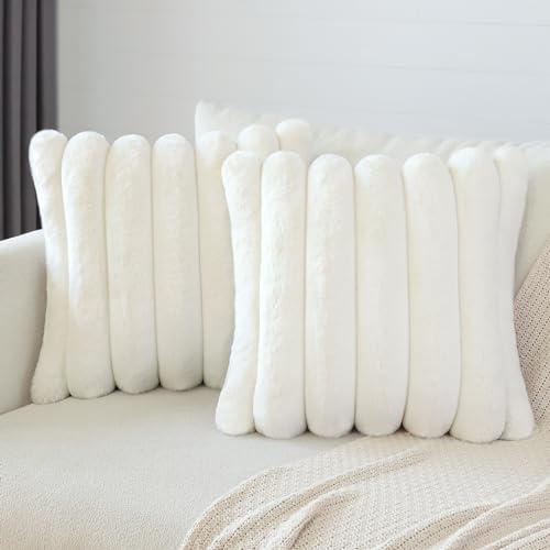 Soleebee 2er Set Plüsch Samt Kissenbezüge, Weiche Künstliche Pelz Kissenbezug Sofa Zierkissenbezüge Dekokissen Kissenhülle Set für Schlafzimmer Zuhause Couch Auto Dekor (60x60cm, Weiß)