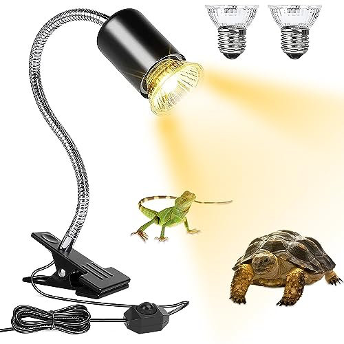 CLIUNT Lámpara para Tortuga, Lámpara de Calor para Tortugas, Luz de Calor para Tortugas, Lámpara de Calor para Reptiles, con 2 bombillas UVA UVB (50 W), para reptiles/lagartos/tortugas (EU 220V)