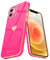 Teageo for iPhone 12 Case Cute Heart Pattern for Women Girls Slim Luxury Bling Plating Soft TPU Anti-Scratch Shockproof Bumper Phone Case for iPhone 12, Hot Pink