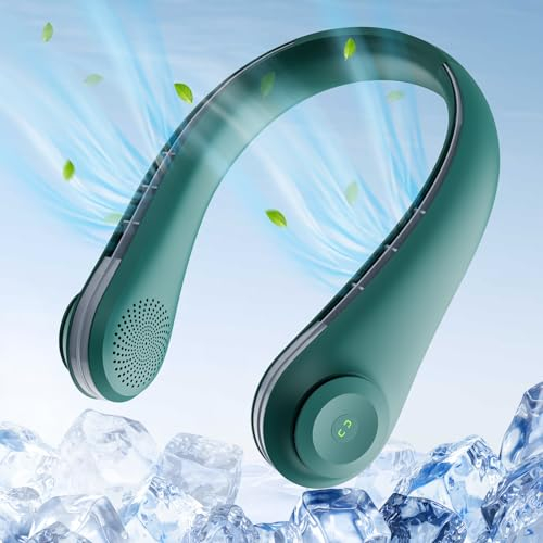 Asstikoo Ventilador de cuello portátil de 3 velocidades, silencioso, ventilador 5000 mAh USB recargable, ventilador portátil sin hoja, flujo de aire 360°, ventilador para oficina, viajes, deportes