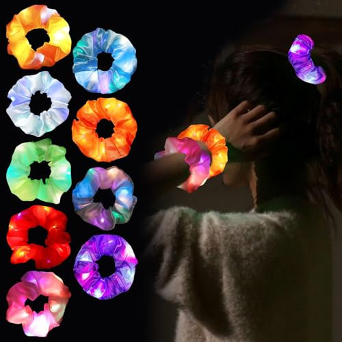 9 Stück Leuchtende Haarbänder, LED Haarschmuck Haarreif Leuchtend, Leucht Haarschmuck Haargummis Mädchen, Shining LED Haarreif, Weihnachts Haarschmuck, Hair Glow für Party, Kostümpartys, Karneval