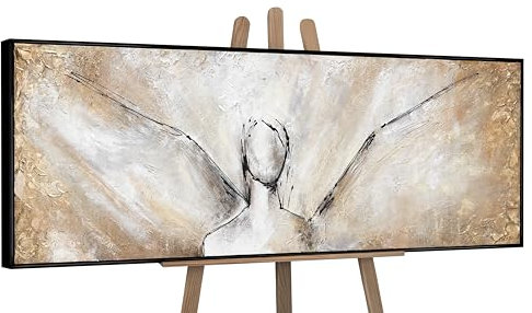 YS-Art Abstrakt XXL Acryl Gemälde auf Leinwand mit Rahmen Schönheit Schutzengel handgemalt Wandbilder Wohnzimmer modern Wohndekor Bilder echte Kunst 180x60 cm