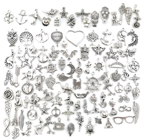 PAITOK Charms Pendants for Jewellery Making,100 Pieces Mixed Retro Alloy Charms Set for Bracelet Necklace Earrings Making DIY Crafts