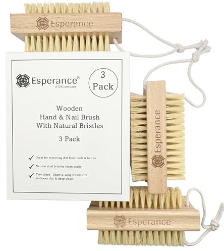 3pcs Wooden Nail Brush Pack - Double Sided Fingernail Scrubbing Brushes for Cleaning Easily - Natural bristles remove dirt quickly - Rope for drying and storage
