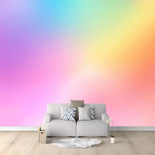 Tapete Bunt Fototapete - Einfacher Farbverlauf-Regenbogen Motiv 3d Effekt Wanddekoration Wohnzimmer Schlafzimmer Tapeten, 400 x 280 cm Vliestapete für Kinderzimmer Büro Flur