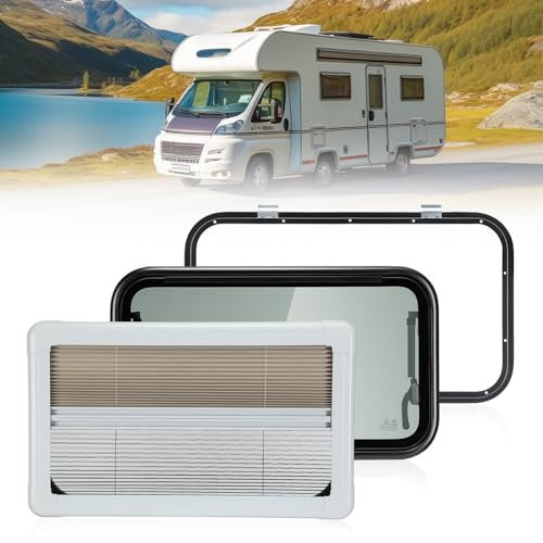 GEARMONSTER Ausstellfenster Wohnmobilfenster 700x400mm Seitenfenster Wohnmobil Fenster mit integriertem Rollo und Fliegengitter RV Externes Push Fenster für Wohnwagen Van Camper