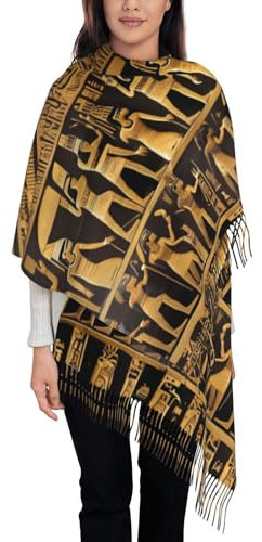 YQxwJL Winterschal für Damen, Motiv: Ägypten Hieroglyphen, Schal für Damen, Winter-Pashmina-Schal, Wickeltuch, Hochzeitsschal, Schwarz, Einheitsgröße