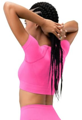 FOCENZA Top de sport pour femme à manches courtes, Crop Top effet Push Up en microfibre douce et respirante, fabriquée en Italie, rose, S/M