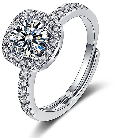 GMEDRIDAS Silber Ringe für Frauen Einstellbare Damen Ringe, weiße quadratische Zirkonia Birthstone Daumen Ring Eheringe Verlobungsringe Geschenk für Frauen
