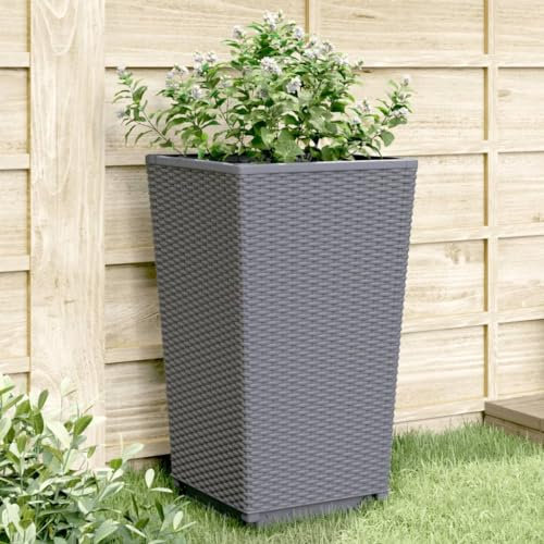 IKAYAA 2 Unidades Macetero Alto 32,5x32,5x57 cm, Macetero Grande Interior, Maceta Alta Exterior y Terraza, Maceta Grande Plastico, Jardinera Alta Gris Azulado