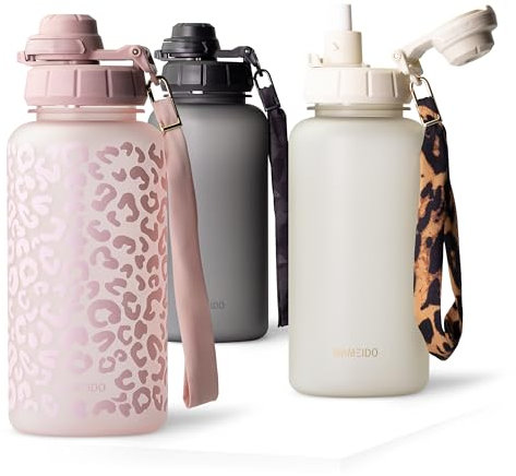 MAMEIDO Trinkflasche 1l mit Strohhalm & Zeitmarkierung als Trinkerinnerung, Wasserflasche auslaufsicher, Sportflasche BPA-frei, Gym Water Bottle, Flasche aus Tritan (Wild Candy, 1000ml)