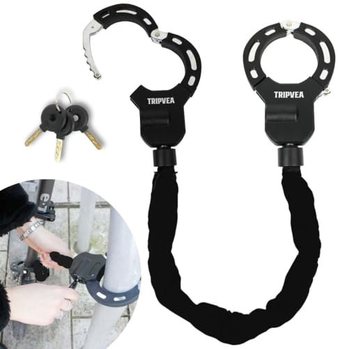 TRIPVEA® Antivol Trottinette électrique, Velo, Poussette - Cadenas Ultra résistant - antivol Menottes chaîne 10 maillons - Longueur 56 cm - Ø 8 cm - Serrure + 3 clés (Antivol Chaine 90 cm)